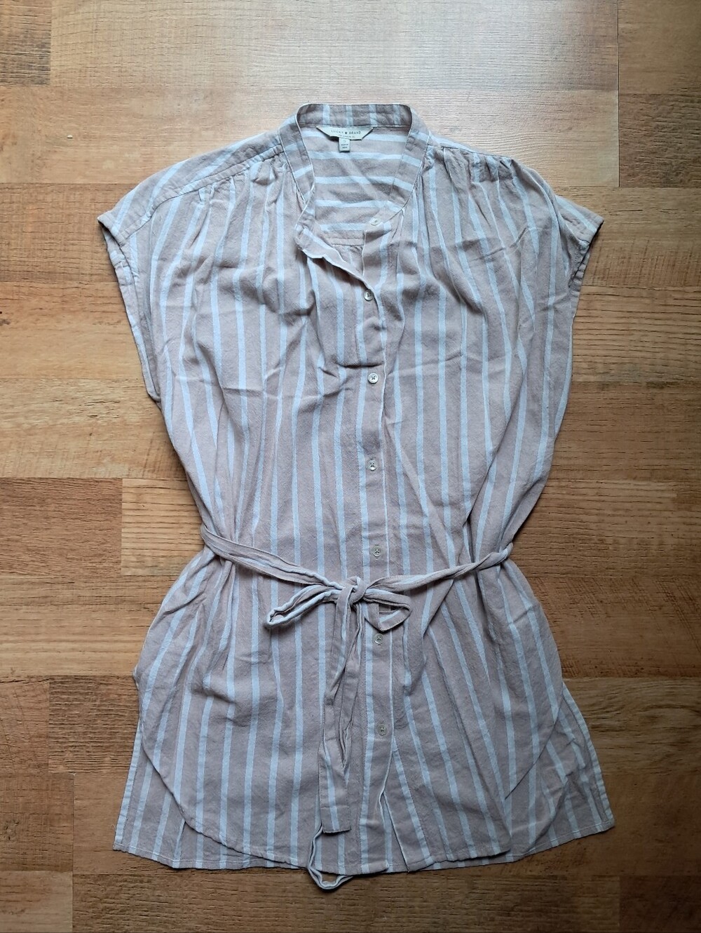 Lucky Brand Tan And White Striped Button-Front Tunic Small
